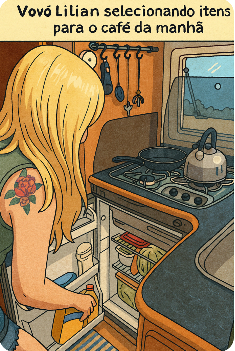 Vovó escolhendo itens do café